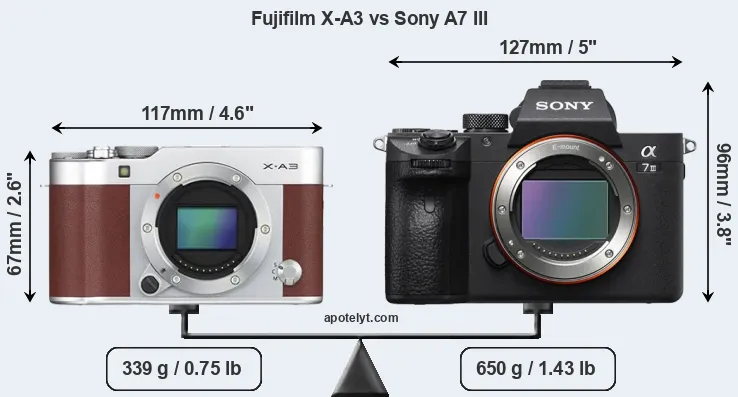 Size Fujifilm X-A3 vs Sony A7 III