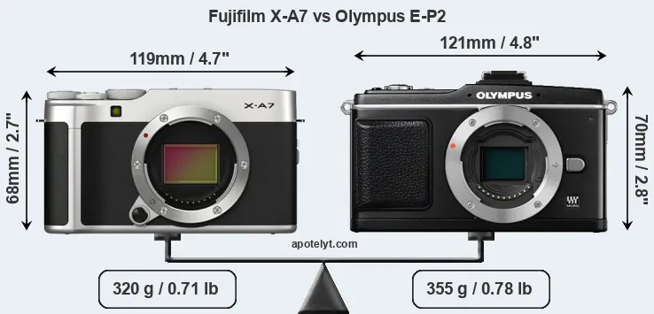 Size Fujifilm X-A7 vs Olympus E-P2