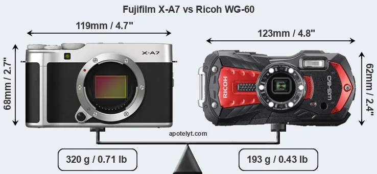 Size Fujifilm X-A7 vs Ricoh WG-60