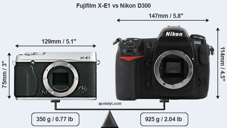 Size Fujifilm X-E1 vs Nikon D300