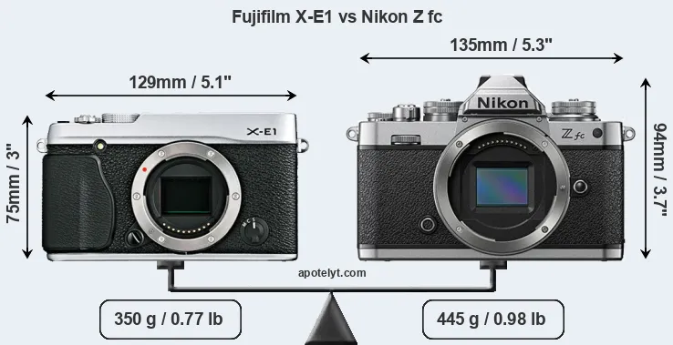 Size Fujifilm X-E1 vs Nikon Z fc