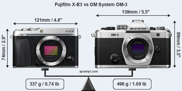 Size Fujifilm X-E3 vs OM System OM-3