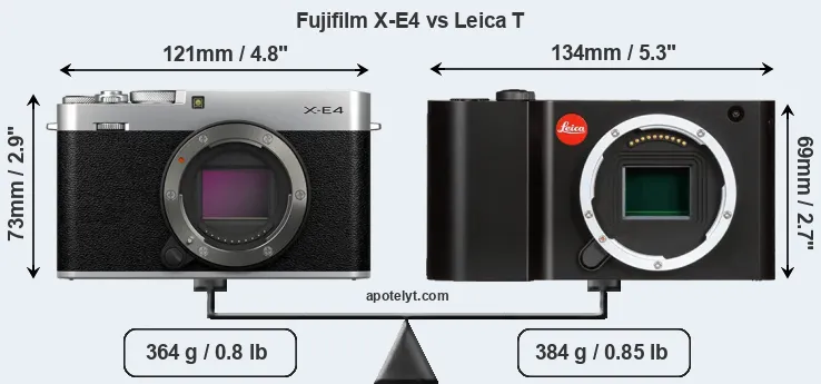 Size Fujifilm X-E4 vs Leica T
