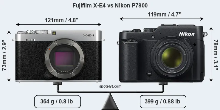 Size Fujifilm X-E4 vs Nikon P7800