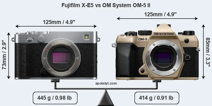 Size Fujifilm X-E5 vs OM System OM-5 II