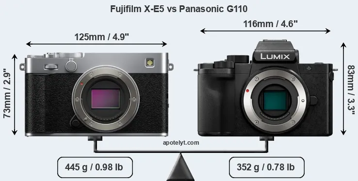 Size Fujifilm X-E5 vs Panasonic G110