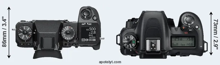 Compare X-H1 versus D7500 top