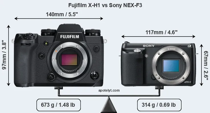 Size Fujifilm X-H1 vs Sony NEX-F3