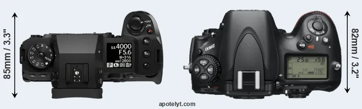 Compare X-H2 versus D800 top