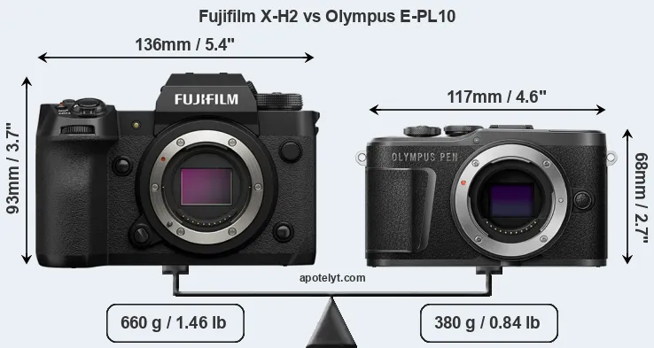 Size Fujifilm X-H2 vs Olympus E-PL10