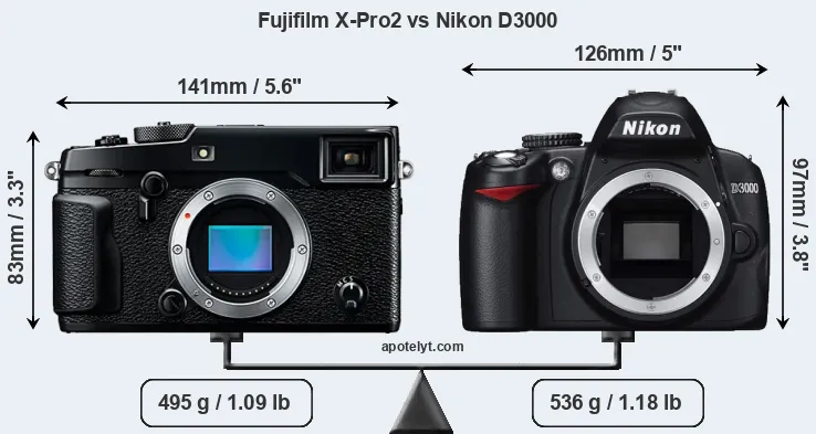 Size Fujifilm X-Pro2 vs Nikon D3000