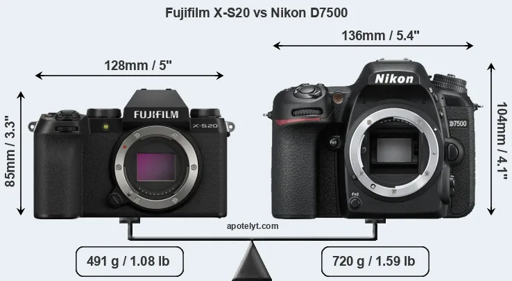 Size Fujifilm X-S20 vs Nikon D7500