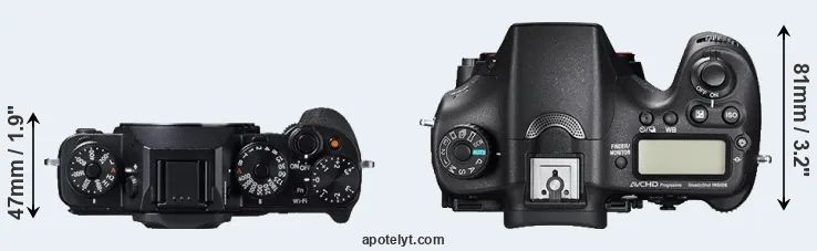 Compare X-T1 versus A77 II top