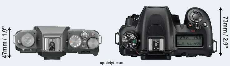 Compare X-T100 versus D7500 top