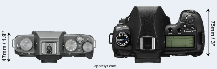 Compare X-T100 versus E-30 top
