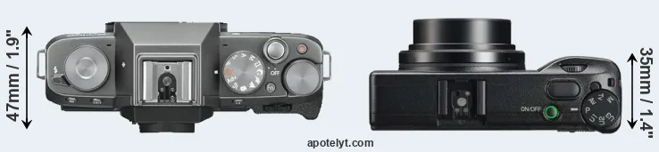 Compare X-T100 versus GR IIIx top
