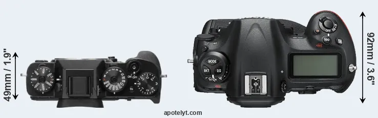 Compare X-T2 versus D5 top