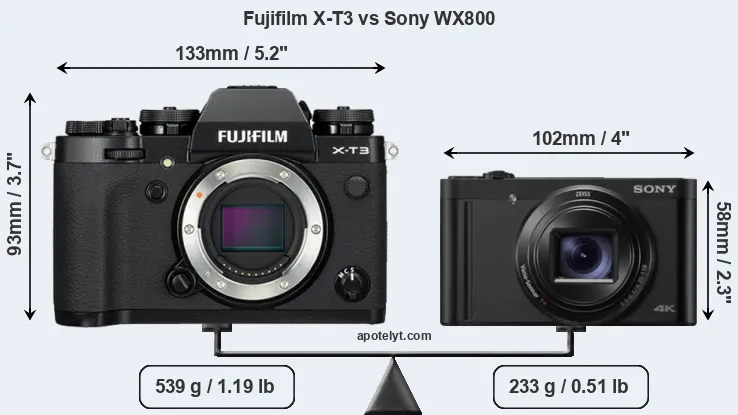 Size Fujifilm X-T3 vs Sony WX800