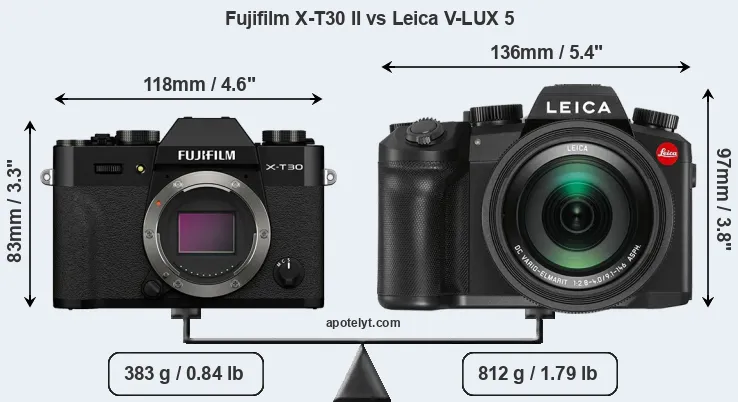 Size Fujifilm X-T30 II vs Leica V-LUX 5