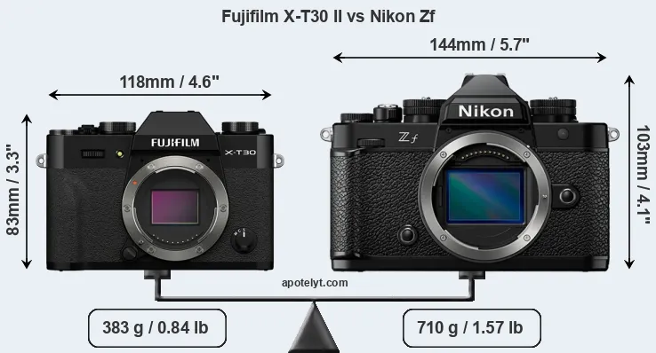 Size Fujifilm X-T30 II vs Nikon Zf