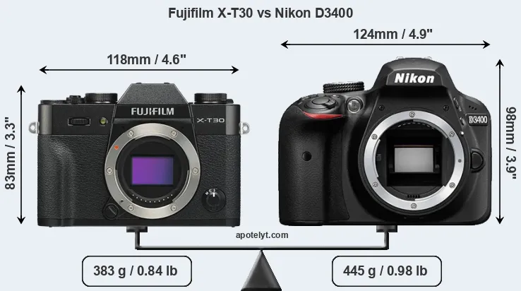 Size Fujifilm X-T30 vs Nikon D3400