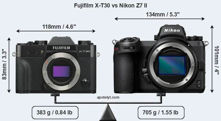 Size Fujifilm X-T30 vs Nikon Z7 II
