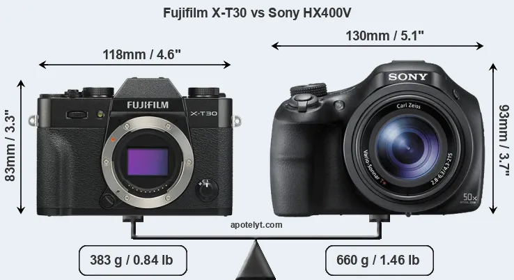Size Fujifilm X-T30 vs Sony HX400V