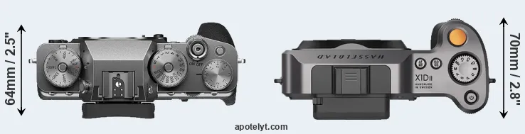 Compare X-T4 versus X1D II top