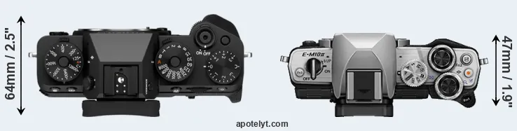 Compare X-T5 versus E-M10 II top