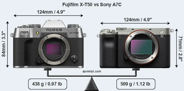 Size Fujifilm X-T50 vs Sony A7C