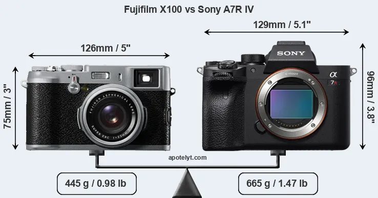 Size Fujifilm X100 vs Sony A7R IV