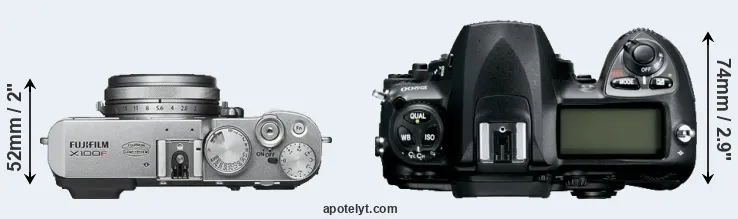 Compare X100F versus D200 top