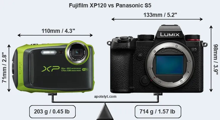 Size Fujifilm XP120 vs Panasonic S5