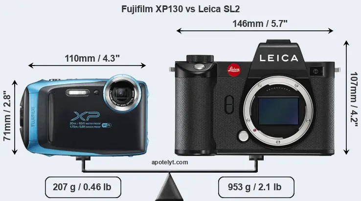Size Fujifilm XP130 vs Leica SL2