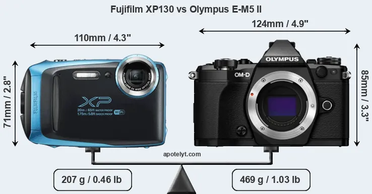 Size Fujifilm XP130 vs Olympus E-M5 II