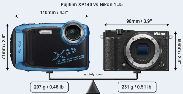 Size Fujifilm XP140 vs Nikon 1 J5