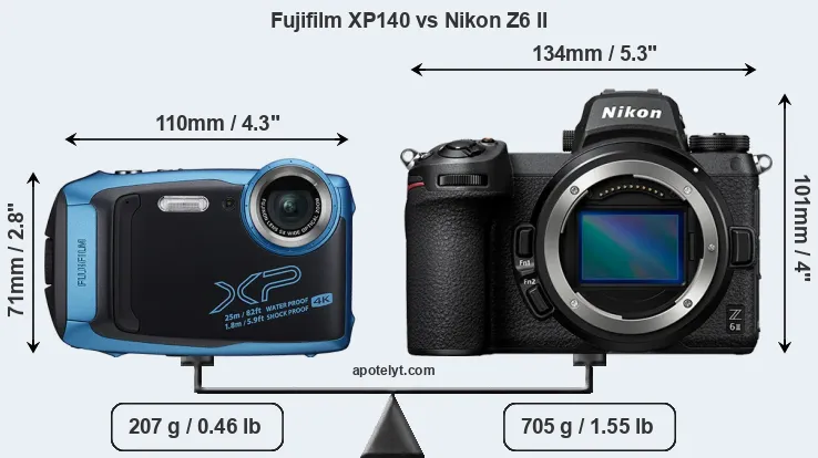 Size Fujifilm XP140 vs Nikon Z6 II