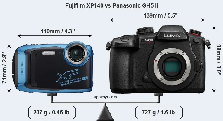 Size Fujifilm XP140 vs Panasonic GH5 II