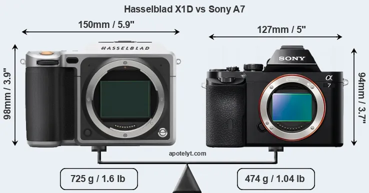 Size Hasselblad X1D vs Sony A7