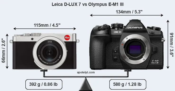 Size Leica D-LUX 7 vs Olympus E-M1 III