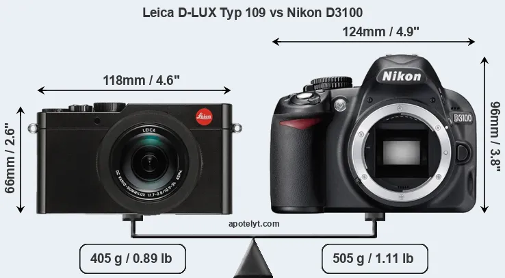 Size Leica D-LUX Typ 109 vs Nikon D3100