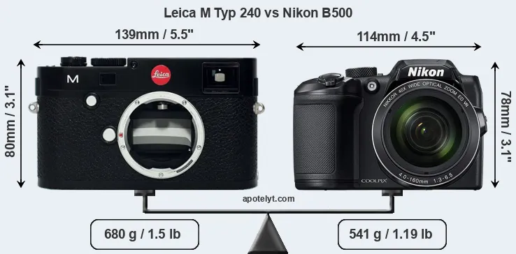 Size Leica M Typ 240 vs Nikon B500