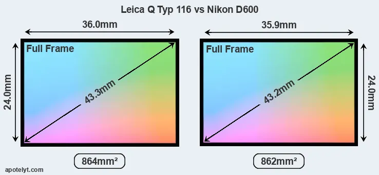 Leica Q Typ 116 and Nikon D600 sensor measures