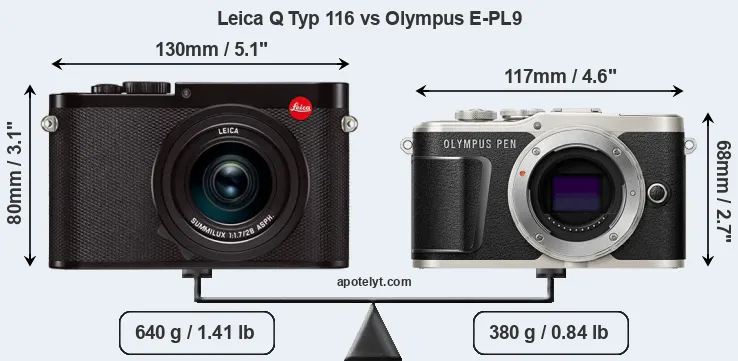 Size Leica Q Typ 116 vs Olympus E-PL9