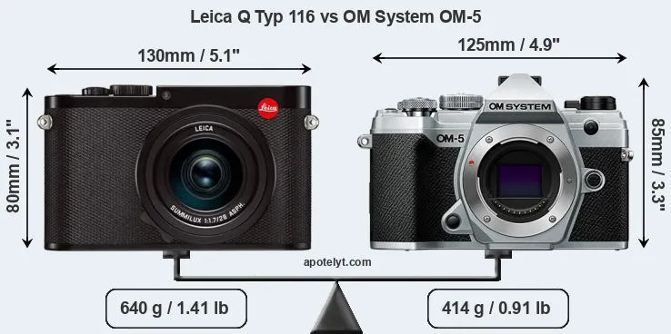 Size Leica Q Typ 116 vs OM System OM-5