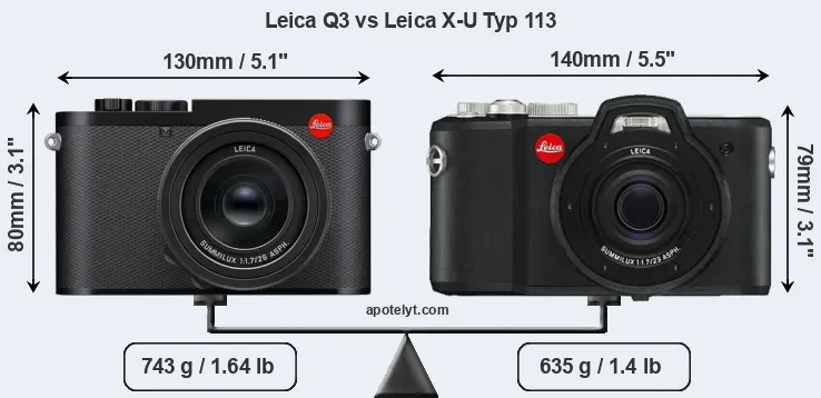 Size Leica Q3 vs Leica X-U Typ 113