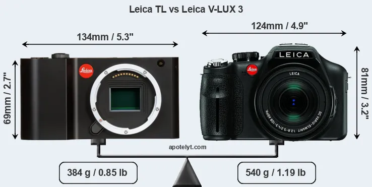 Size Leica TL vs Leica V-LUX 3