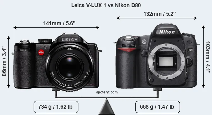 Size Leica V-LUX 1 vs Nikon D80