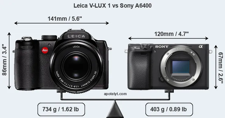 Size Leica V-LUX 1 vs Sony A6400