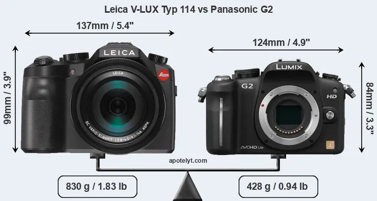 Size Leica V-LUX Typ 114 vs Panasonic G2